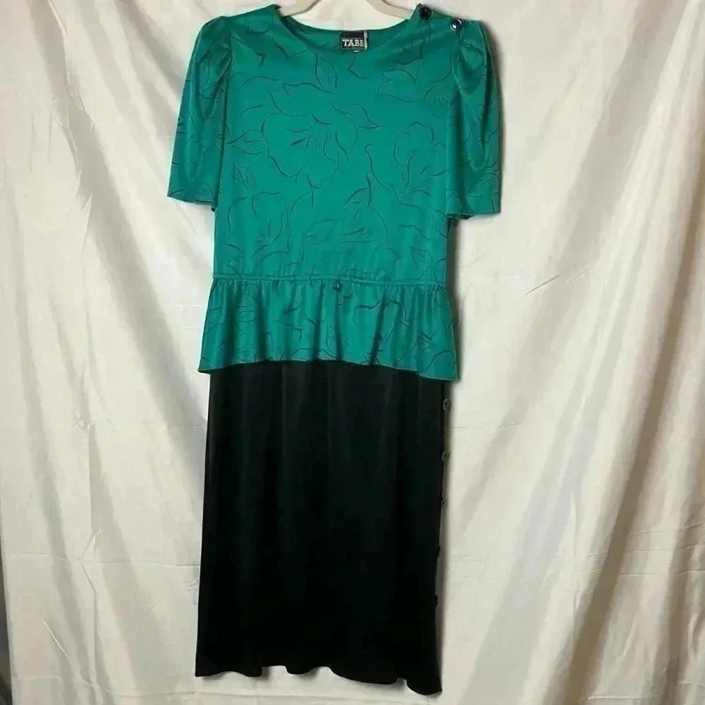 Vintage Tabby of California green and black‎ dress